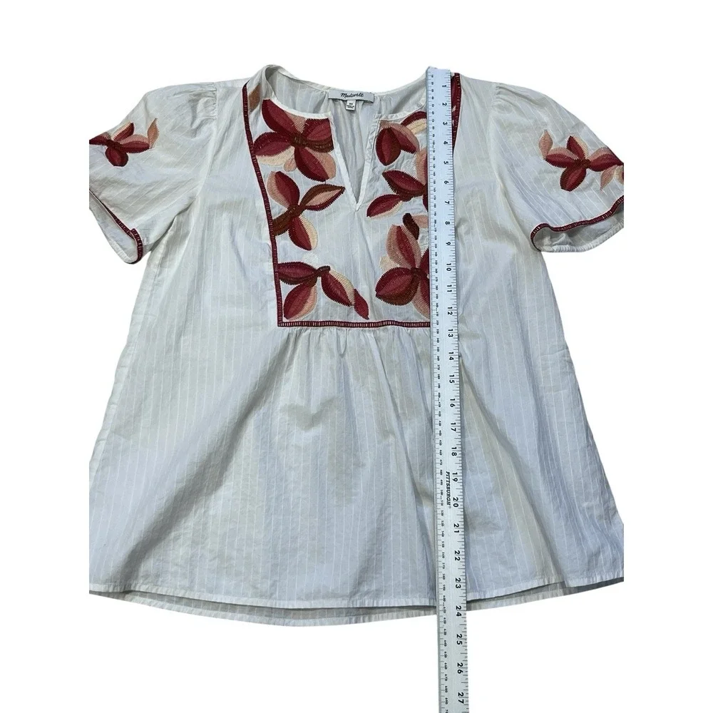 Madewell White Pink Burgundy Floral Embroidered Boho Blouse Top Size XS - Picture 12 of 12